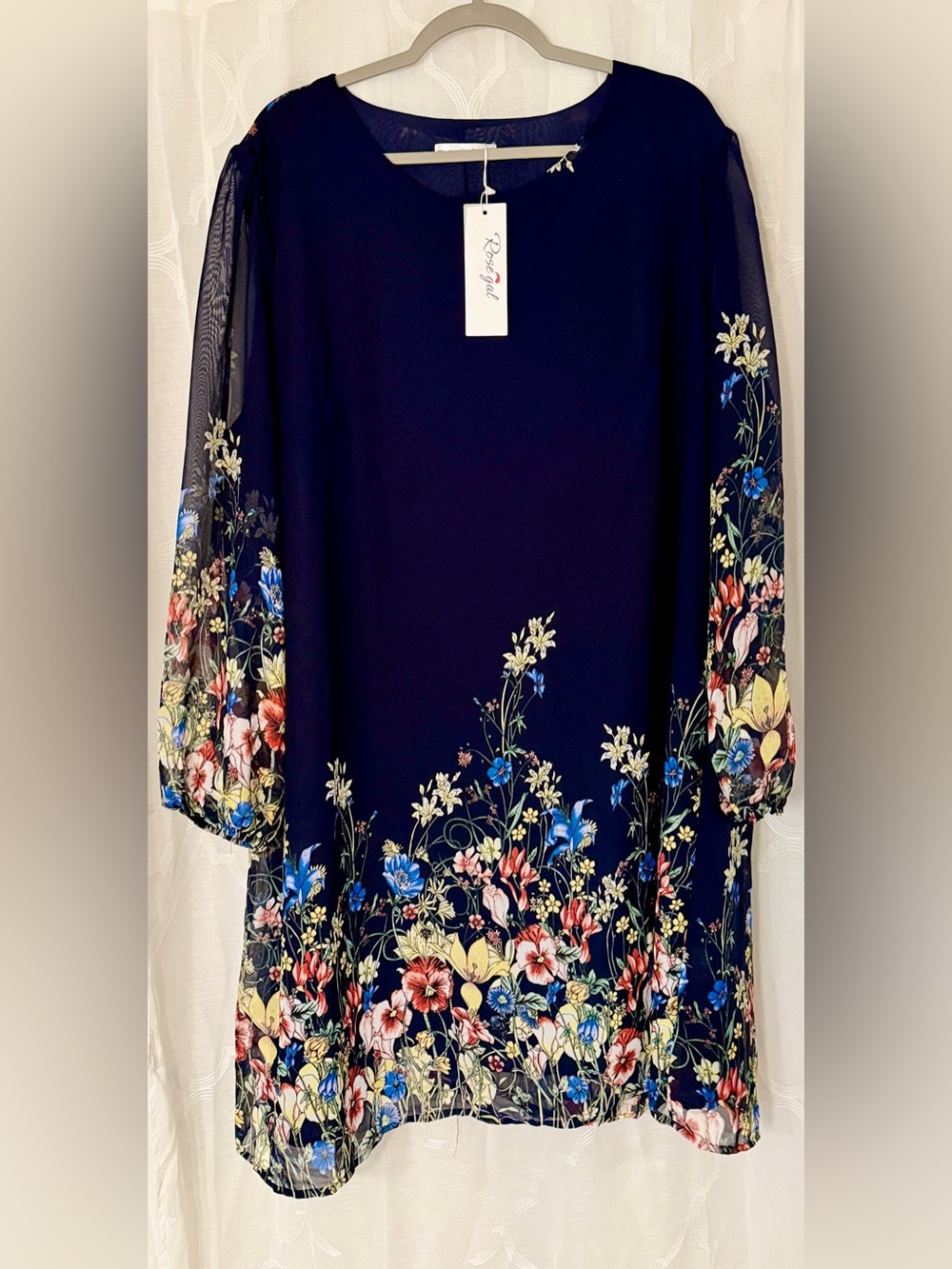 Rosegal Navy Floral Sheer Sleeve Shift Dress | NWT Plus Size 4X